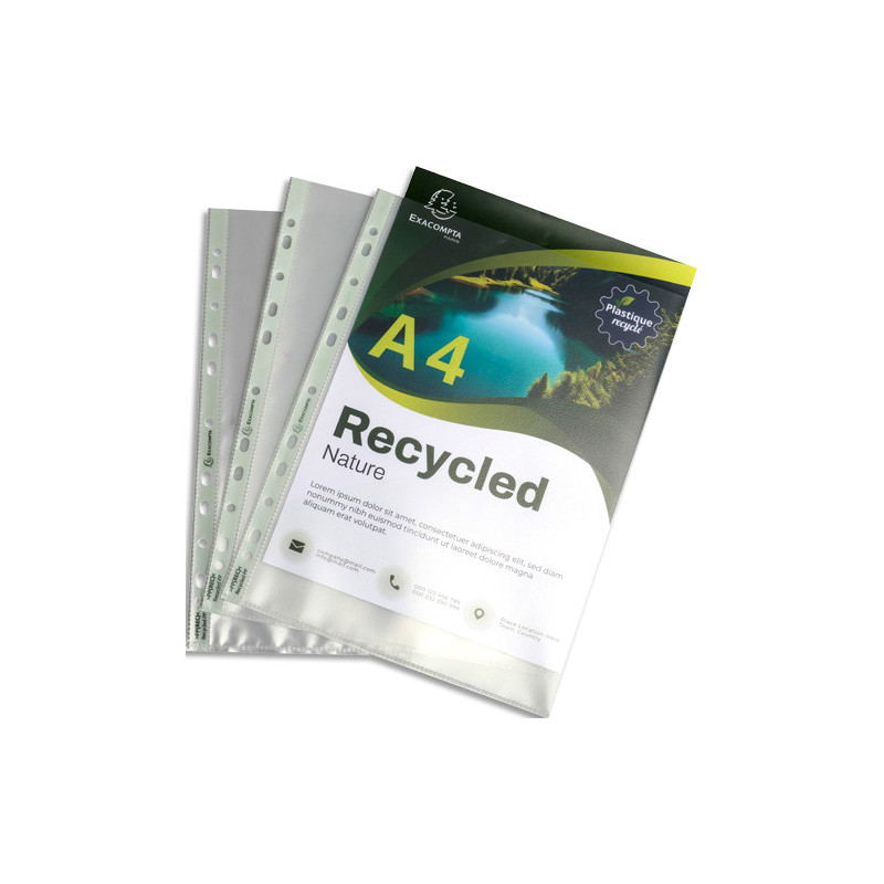 EXACOMPTA Sachet de 25 pochettes perforées A4 en polypropylène recyclé grainé 12&#47;100e