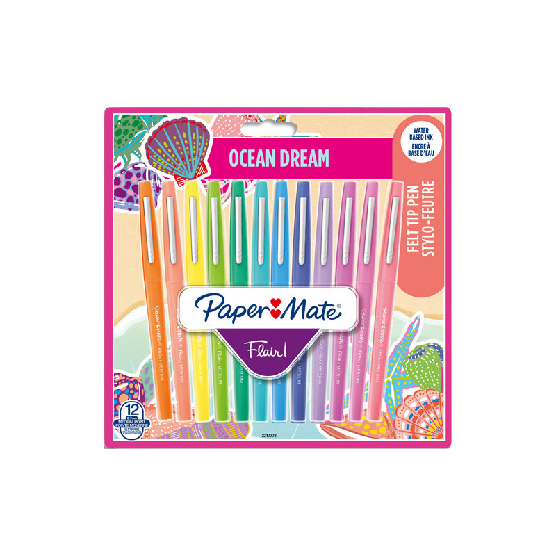PAPERMATE Pochette de 12 Stylos feutres FLAIR Original OCEAN DREAM, pointe 0,4mm
