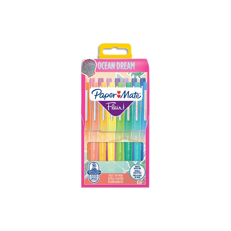 PAPERMATE Pochette de 16 Stylos feutres FLAIR Original OCEAN DREAM, pointe 0,4mm
