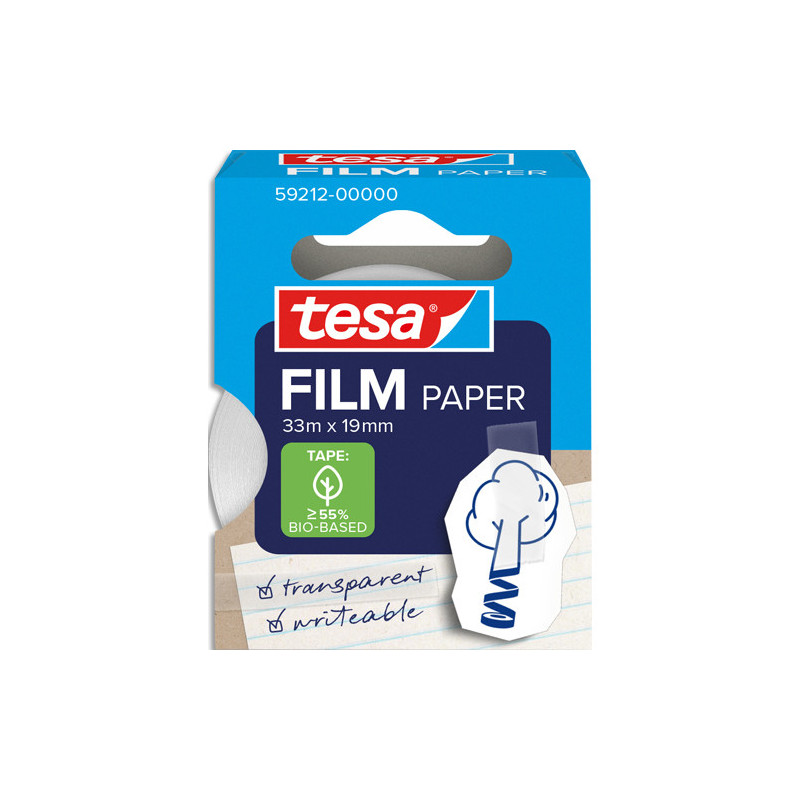 TESA Boîte individuelle 1 rouleau adhésif transparent en papier recyclé 33m x 19mm