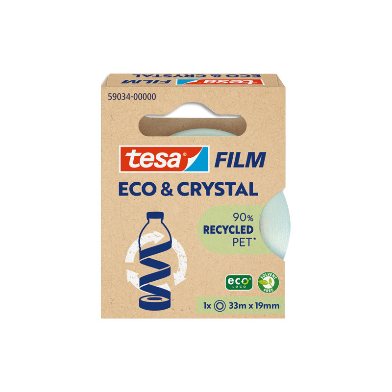 TESA Boîte individuelle 1 rouleau adhésif ECO&amp;CRYSTAL en pet à 90% 33m x 19mm