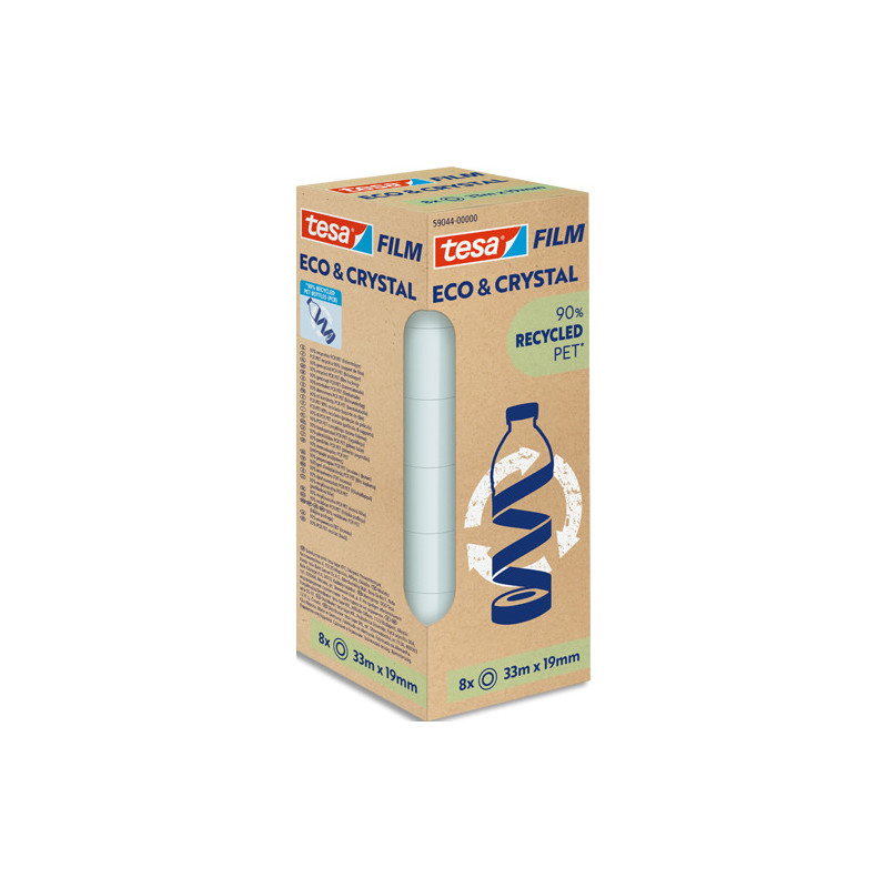 TESA Tour carton de 8 rouleaux adhésif ECO&amp;CRYSTAL en pet à 90% 33m x 19mm