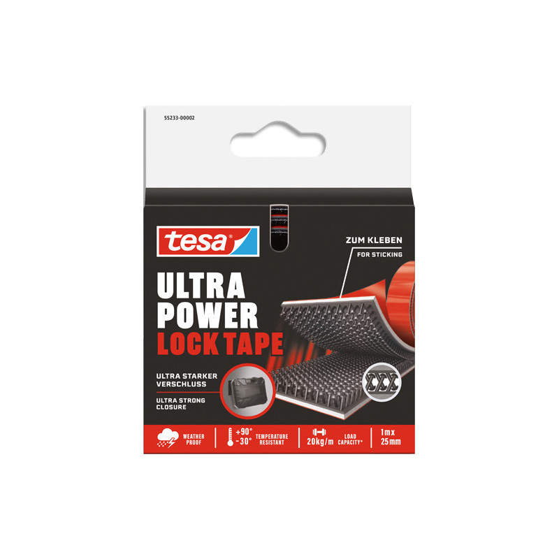 TESA Bande auto agrippante auto collante supportant jusqu'à 20kgs pour 1 mètre de bande 55233-00002-00