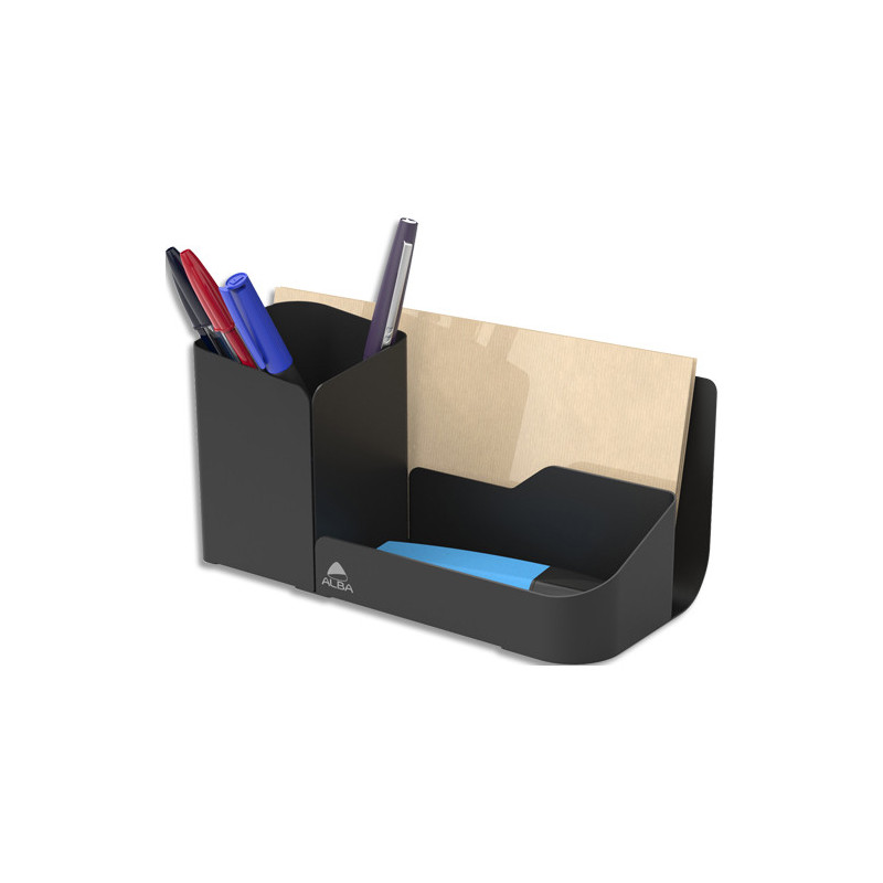 ALBA Organisateur de bureau 3 compartiements en métal plein ODESK. Coloris Noir