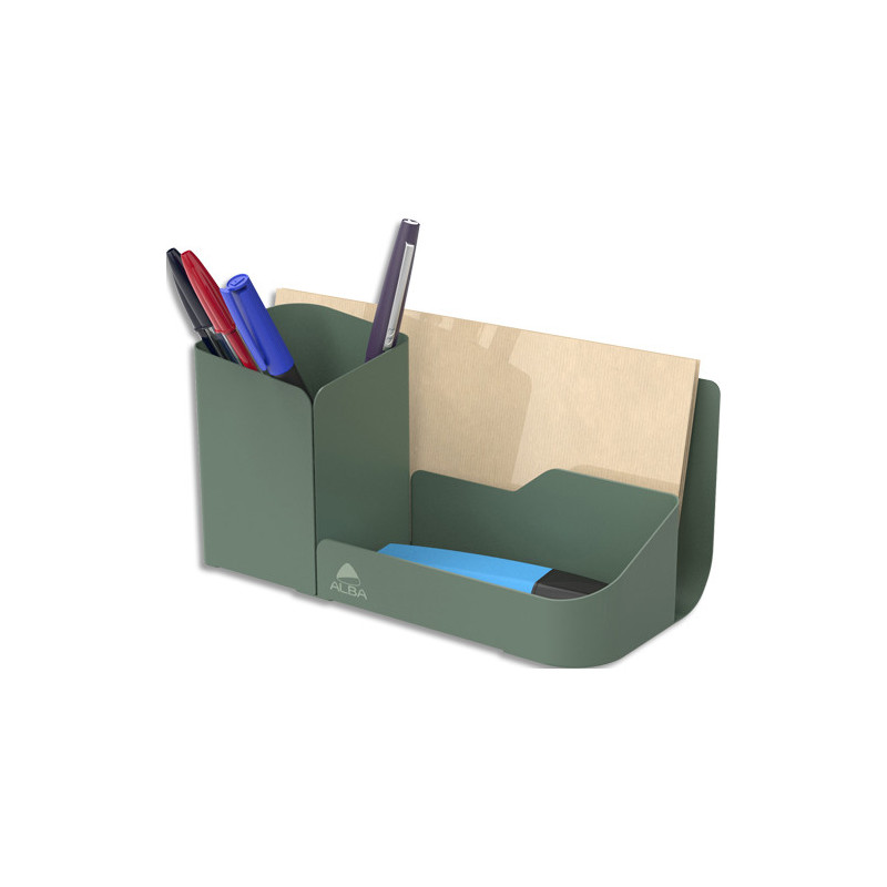 ALBA Organisateur de bureau 3 compartiements en métal plein ODESK. Colors vert celadon