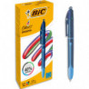 BIC Stylo bille 4 couleurs rétractables SmoothPro. Pointe Moyenne (1,0 mm) - Corps bleu foncé/bleu clair