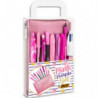 BIC Set trousse et stylos Pink&amp;Purple. 1 Trousse / 2 billes / 1 gel / 2 feutres / 3 marqueurs permanents