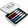 BIC Coffret métal de 5 stylos bille 4 couleurs rétractables Shine. Pointe Moyenne (1mm) -Coloris assortis