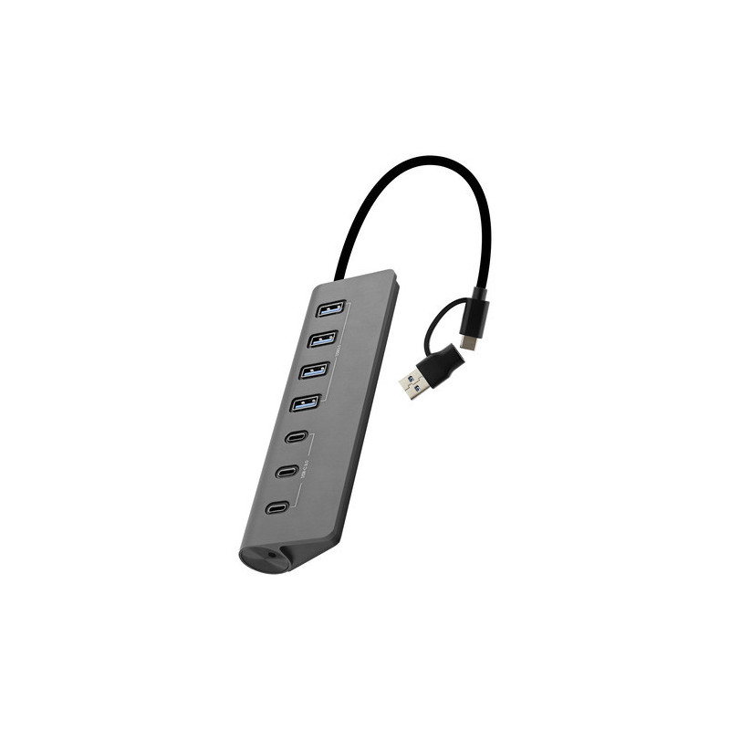 TNB Hub 7en1 usb-a &amp; usb-c 3.0 vers 4x usb-a + 3xusb-c - dark aluminium HUBUSB7ALUC