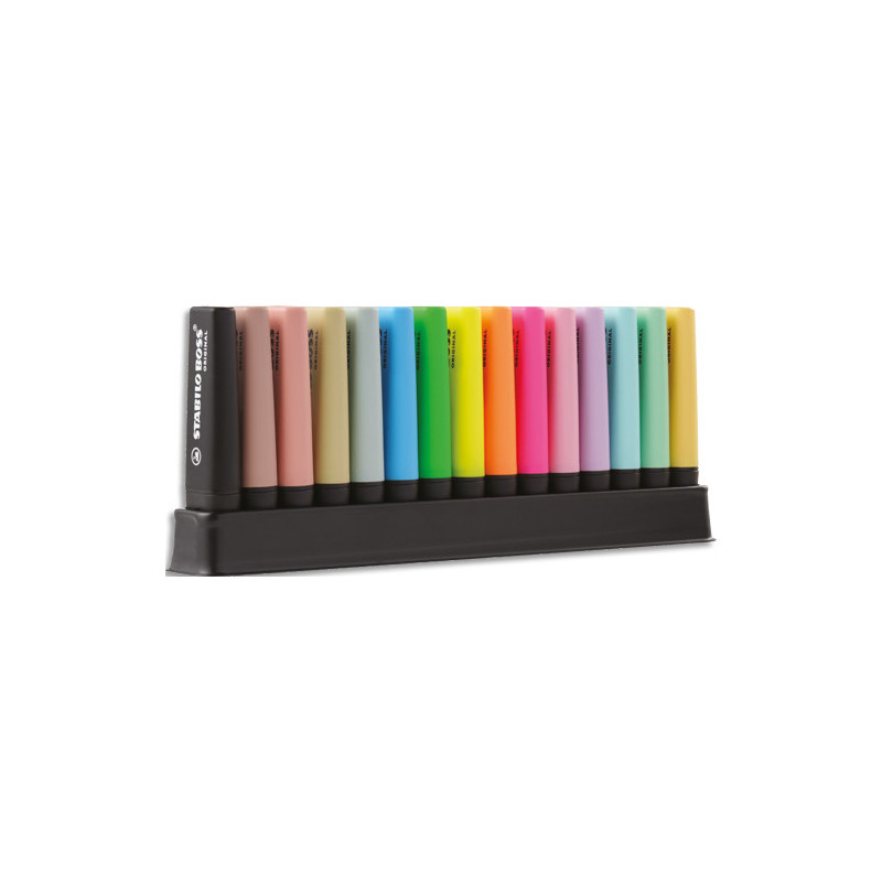 STABILO Set de 15 surligneurs BOSS ORIGINAL. Coloris assortis: 5 fluo + 5 pastel + 4 naturecolors +1 noir