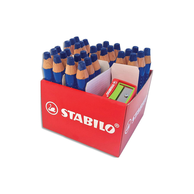 STABILO Boîte de 30 marqueurs bois MARKDRY, avec 2 taille-crayons. Coloris bleu