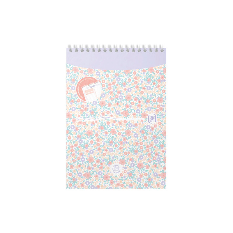 OXFORD Bloc spiralé FLORAL format A5, 160 pages non perforées 5x5. Coloris assortis