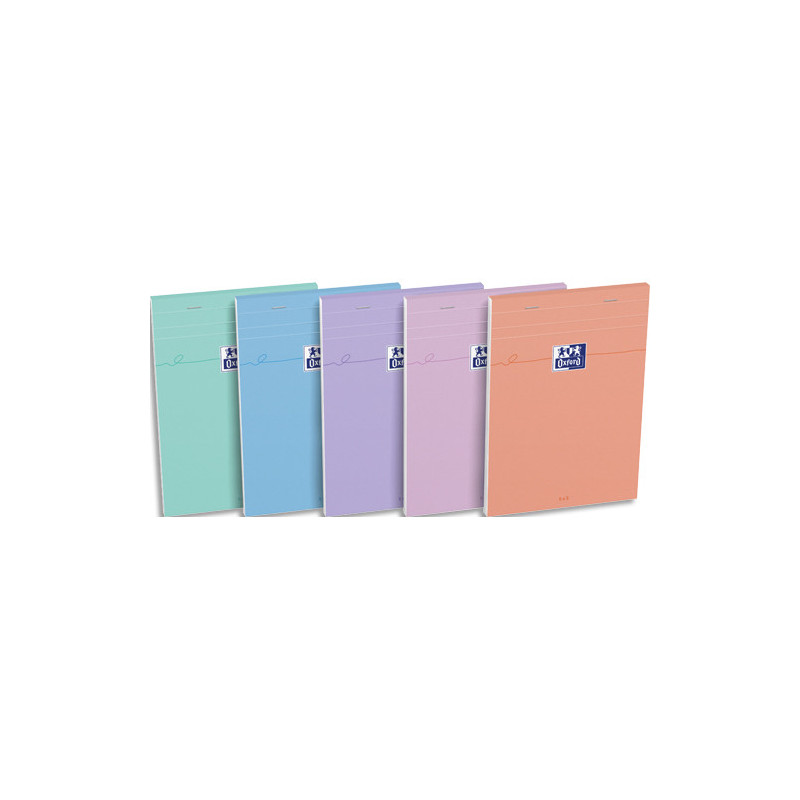 OXFORD Bloc agrafé en-tête SMART PASTEL 160 pages quadrillées 5x5. Format A5. Coloris assortis