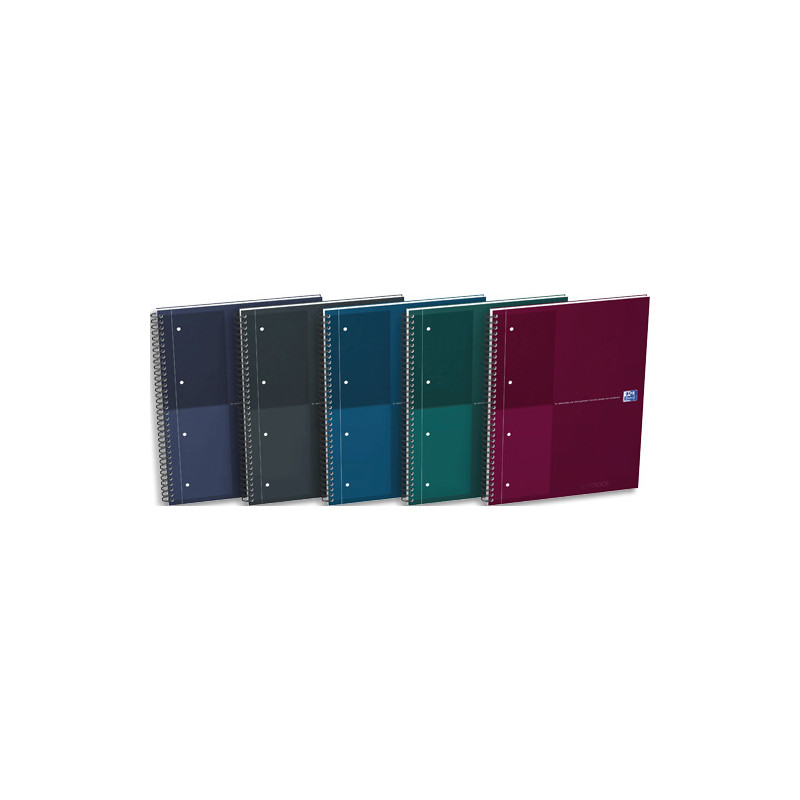 OXFORD Cahier NOTEBOOK spirales 160 pages perforées 80g lignées 21x31,8cm Couverture polypro assortie