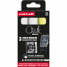 UNI-BALL Set de 3 marqueurs craie CHALK MARKER, pointe biseautée large. Coloris : 2 blanc, 1 jaune fluo
