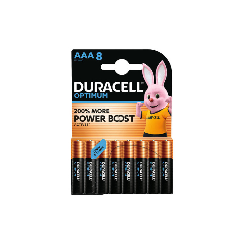 DURACELL Piles alcalines AAA LR03 Optimum, 1,5V lot de 8 piles 5019063