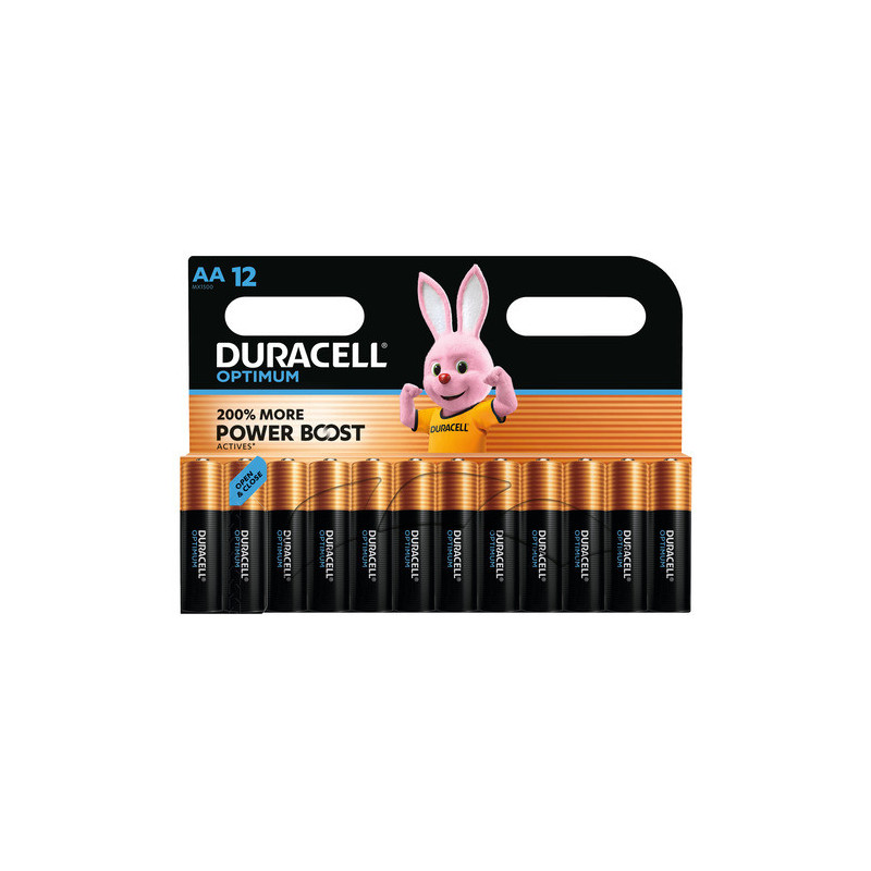 DURACELL Piles alcalines AA LR6 Optimum, 1,5V lot de 12 piles 5019068