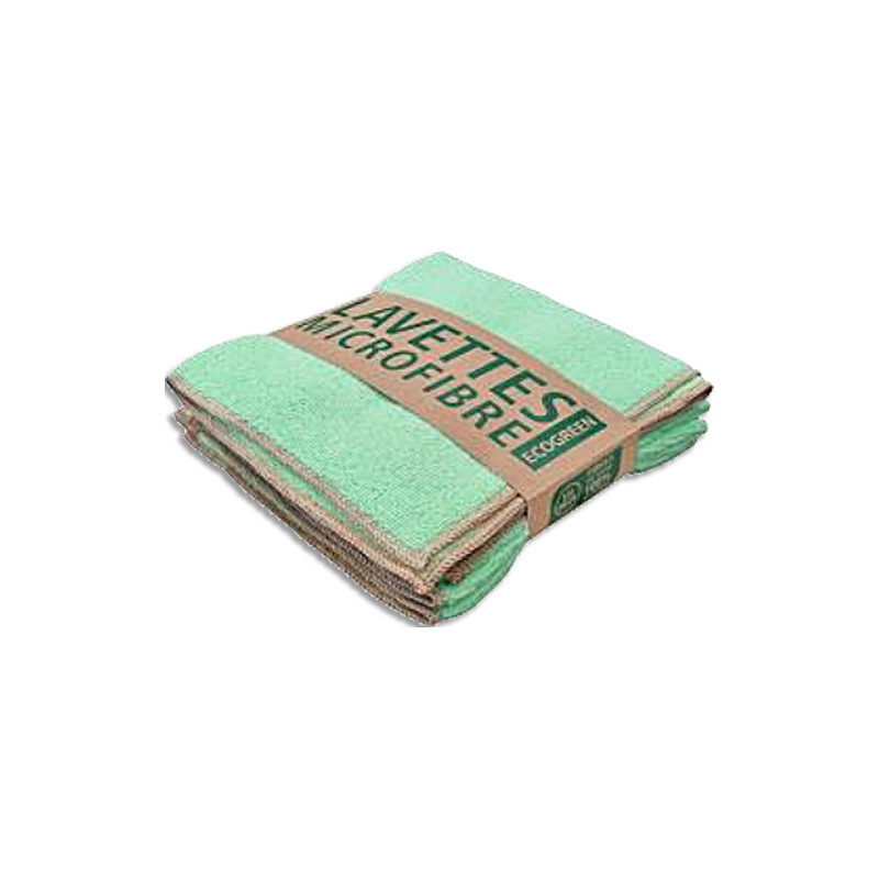Lavette microfibre recyclée verte 38x38cm 220gr/m&sup2; - lot de 5 HI680
