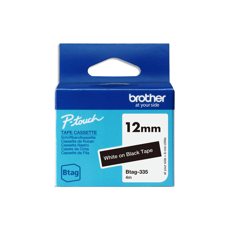 BROTHER Ruban pour titreuse BTAG blanc sur noir dimensions 12 mm x 4 m