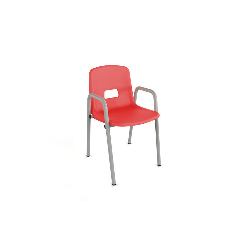 Chaise coque polypropylène avec accoudoirs maternelle ral: alu 9006 coque: rougeT0
