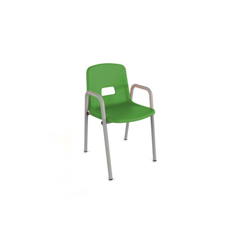 Chaise coque polypropylène avec accoudoirs maternelle ral: alu 9006 coque: vert grannyT0