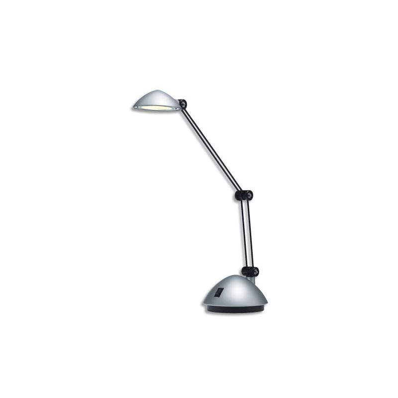 HANSA Lampe à LED Space Argent satiné métal et ABS - Bras 17 et 26 cm, Tête D9,5 cm Socle D13 cm