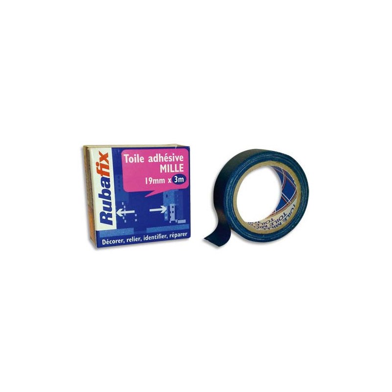 RUBAFIX Toile adhésive MILLE, plastifiée et imperméable, rouleau de 19mmx 3m Bleu