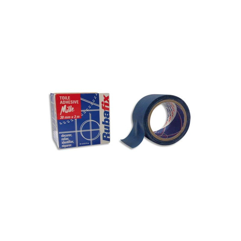 RUBAFIX Toile adhésive MILLE, plastifiée et imperméable, rouleau de 38mmx 3m Bleu