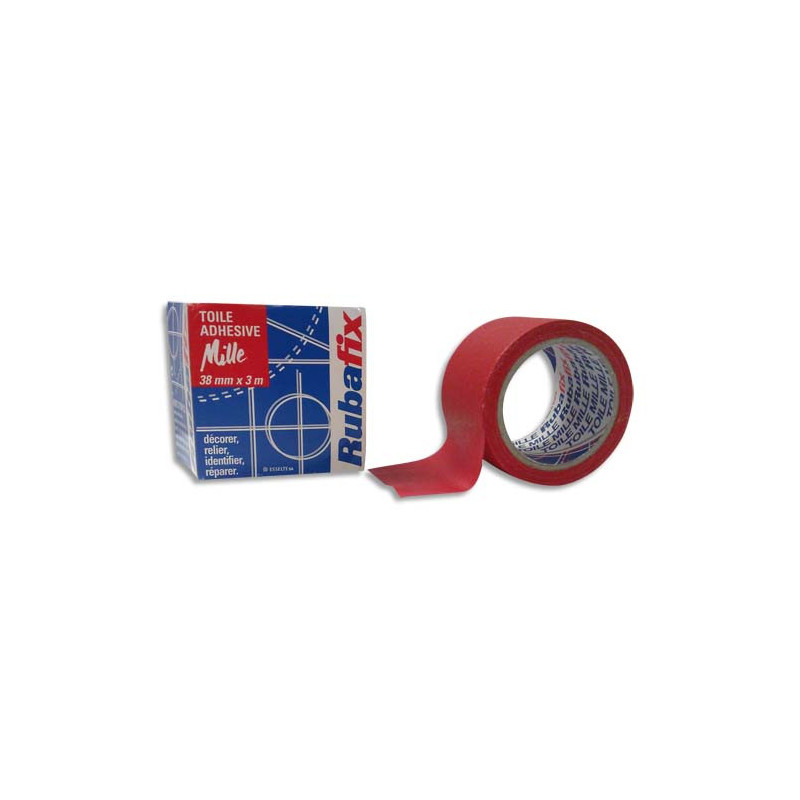 RUBAFIX Toile adhésive MILLE, plastifiée et imperméable, rouleau de 38mmx 3m Rouge