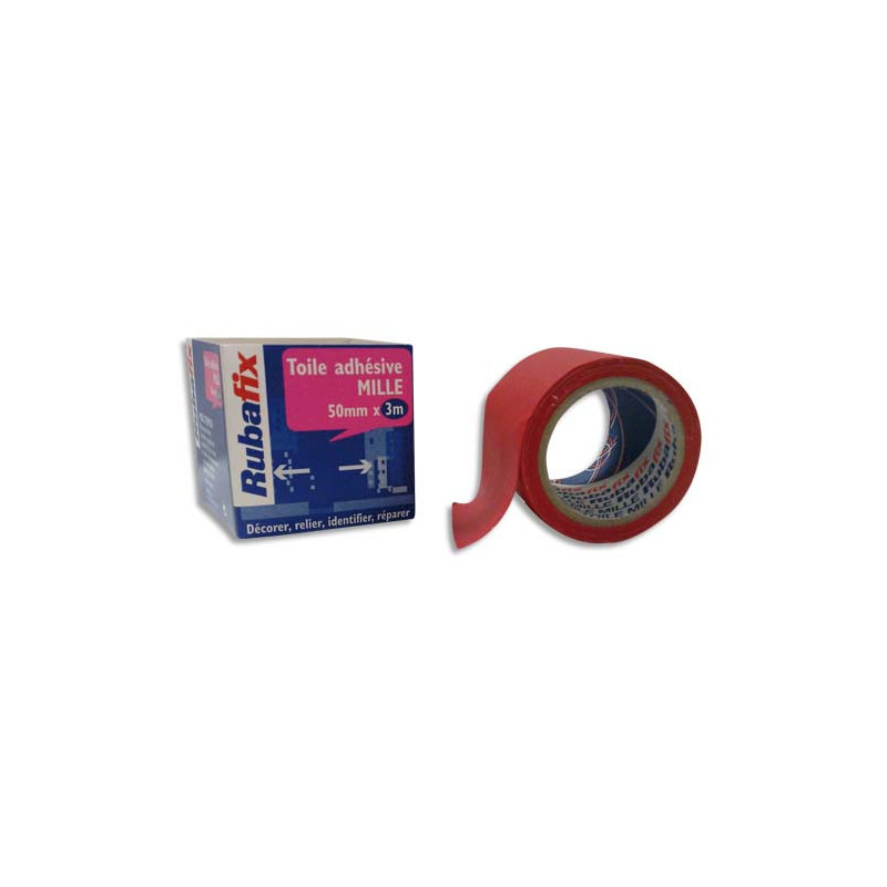 RUBAFIX Toile adhésive MILLE, plastifiée et imperméable, rouleau de 50mmx 3m Rouge