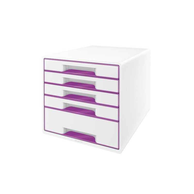 LEITZ Module de classement WOW, 4 petits + 1 grand tiroirs - Dim: L36,3 x H27 x P28,7 cm. Coloris Violet