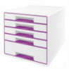 LEITZ Module de classement WOW, 4 petits + 1 grand tiroirs - Dim: L36,3 x H27 x P28,7 cm. Coloris Violet