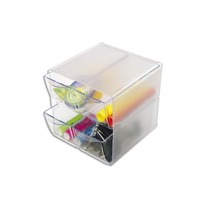 DEFLECTO Système modulable Cube 4 tiroirs en polystyrène - Dim. : L15,2 x H15,2 x P18,2 cm transparent