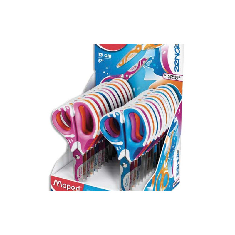 MAPED Ciseau ZENOA FIT 13cm Asymétrique, anneaux ergonomiques 3D, lamelle soft spécial confort