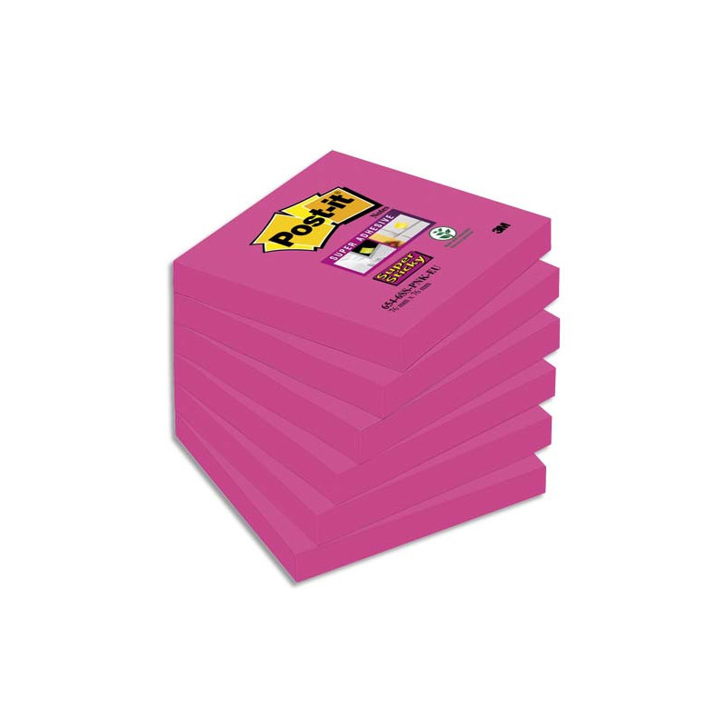 POST-IT Lot de 6 blocs Super Sticky 90 feuilles Rose 76 x 76 mm