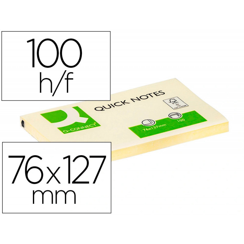 Bloc-notes q-connect quick notes 76x127mm 1 bloc 100f repositionnables coloris jaune