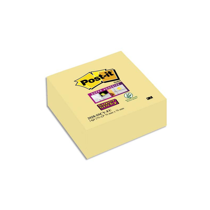 POST-IT Bloc cube Super Sticky 270 feuilles Jaune 76 x 76 mm