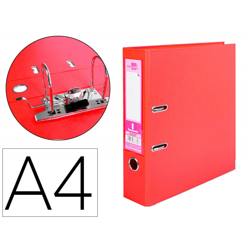 Classeur levier liderpapel a4 documenta carton rembordé 1,9mm dos 75mm rado métallique coloris rouge
