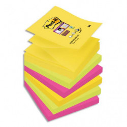 POST-IT Lot de 6 recharges Z-notes Super Sticky CARNIVAL 90 feuilles 76x76 mm