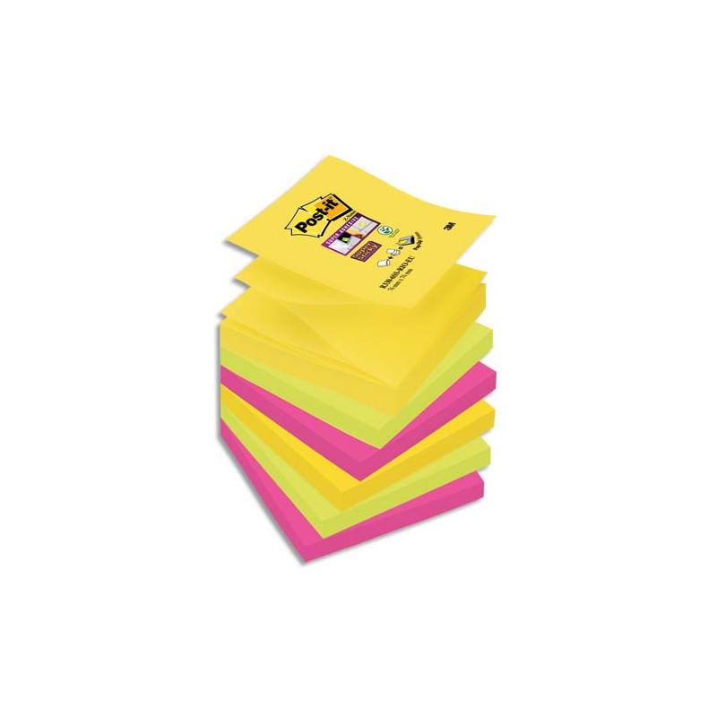 POST-IT Lot de 6 recharges Z-notes Super Sticky CARNIVAL 90 feuilles 76x76 mm