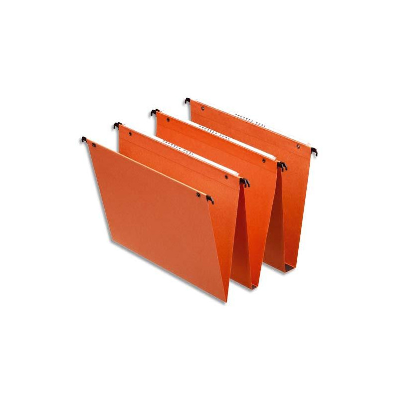 ESSELTE Boîte de 25 dossiers suspendus DUAL TIROIR en kraft 220g. Fond 15, volet agrafage. Orange