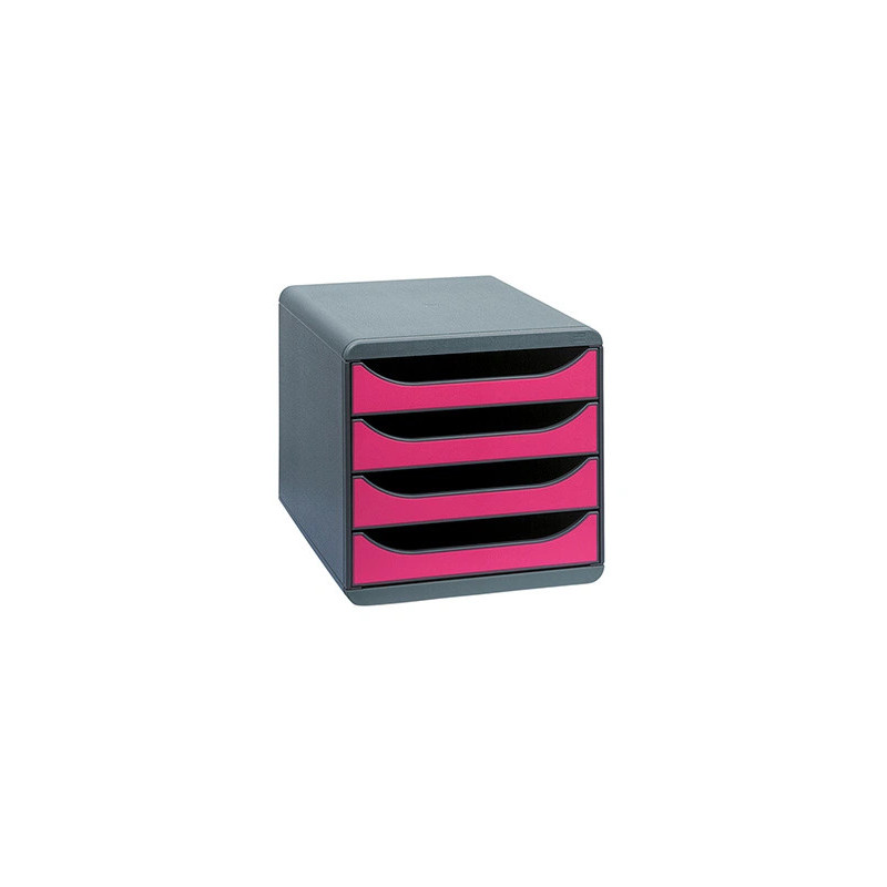 EXACOMPTA Module classement Big Box 4 tiroirs Gris/Framboise en PS format A4+ L27,8xH26,7xP34,7 cm
