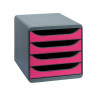 EXACOMPTA Module classement Big Box 4 tiroirs Gris/Framboise en PS format A4+ L27,8xH26,7xP34,7 cm