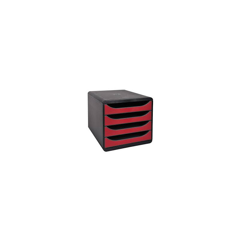 EXACOMPTA Module classement Big Box 4 tiroirs Noir/Rouge turquoise en PS format A4+ L27,8xH26,7xP34,7 cm
