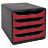 EXACOMPTA Module classement Big Box 4 tiroirs Noir/Rouge turquoise en PS format A4+ L27,8xH26,7xP34,7 cm