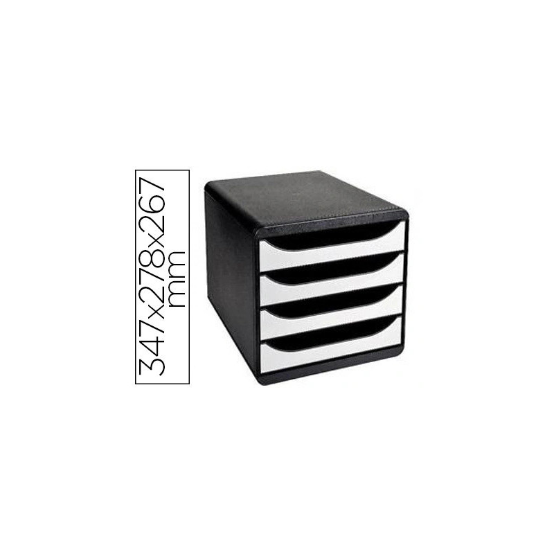 EXACOMPTA Module classement Big Box 4 tiroirs Noir/Blanc Glossy en PS format A4+ L27,8xH26,7xP34,7 cm