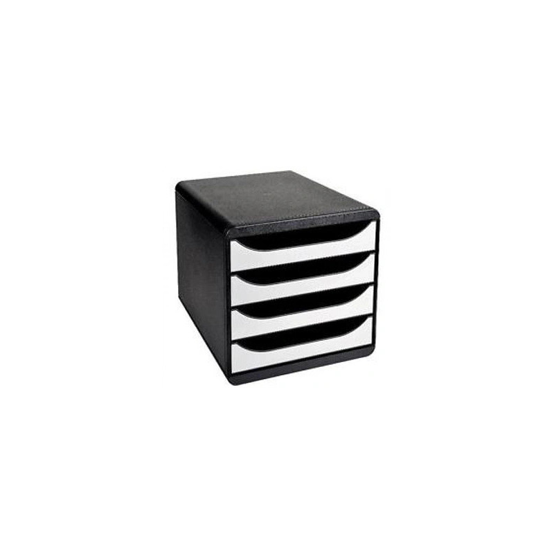 EXACOMPTA Module classement Big Box 4 tiroirs Noir/Blanc Glossy en PS format A4+ L27,8xH26,7xP34,7 cm