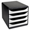 EXACOMPTA Module classement Big Box 4 tiroirs Noir/Blanc Glossy en PS format A4+ L27,8xH26,7xP34,7 cm