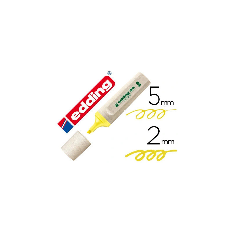 EDDING Surligneur Jaune Ecoline 24. Biseautée. Trait:2 à 5 mm. Fabriqué à 90% de ressources renouvelables