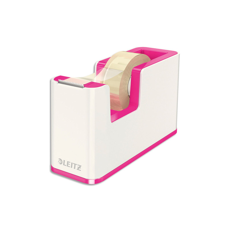 LEITZ Dévidoir Dual Blanc Rose métallisé livré avec ruban adhésif transparent L5,1 x H7,6 x P12,6 cm